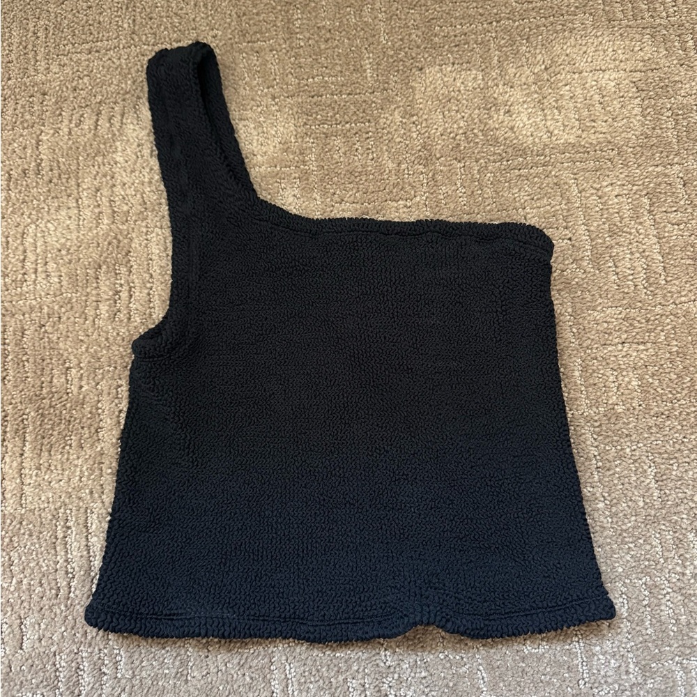 Hard to find!!!  Hunza G Neoma Black One-Shoulder Knit Top